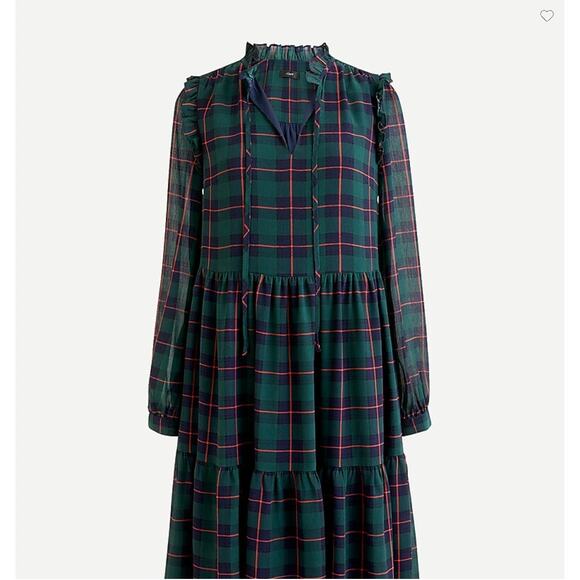 $168 J.Crew Tie-neck tiered dress in Black Watch tartan-AT593-XS - Picture 1 of 9